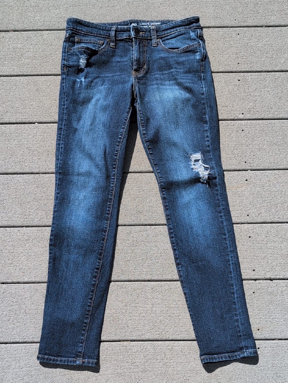 GAP Darkwash Skinny Jeans Ripped Knee | Gap Always Skinny Distressed Jeans